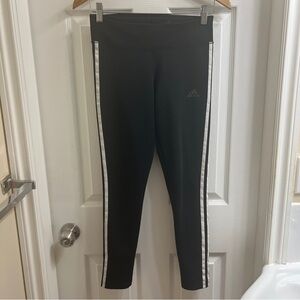 Adidas Women ClimaLite Black Leggings White Stripes Workout Exercise Yoga Pants